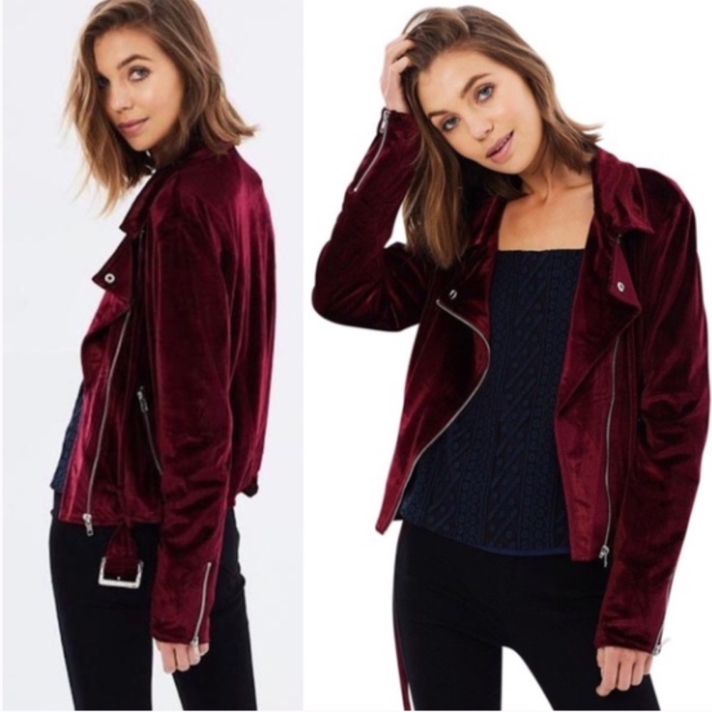 MINKPINK Velvet Biker Jacket Size S